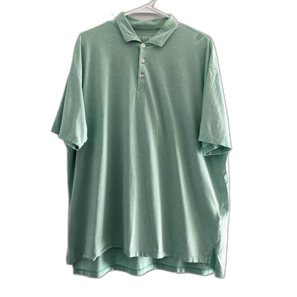 Orvis Mens Casual Polo Shirt Spring Green Striped Pima Cotton Size XL‎